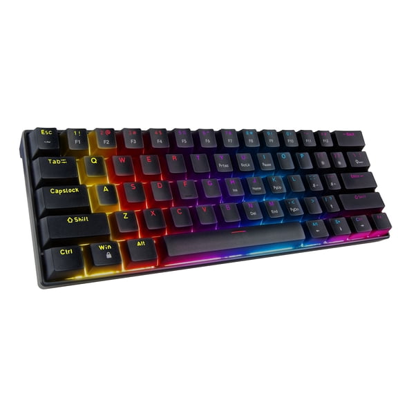 60% Mechanical Gaming Keyboard Wired, FiveBox 61 Keys LED Backlit Ultra-Compact Keyboard Computer Keyboard PC Keyboard Office Keyboard with Blue Switch for PC/Mac Laptop, Gamer, Typist, Travel, Black