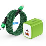FiveBox iPhone Charger, 20W Dual Port PD+QC 3.0 Wall Charger Block with 6FT USB-C to Lightning Charging Cable, Lightning Type-C Charger Compatible with iPhone 14/13/12/11/Xs Max/XR/X, iPad Air(Green)