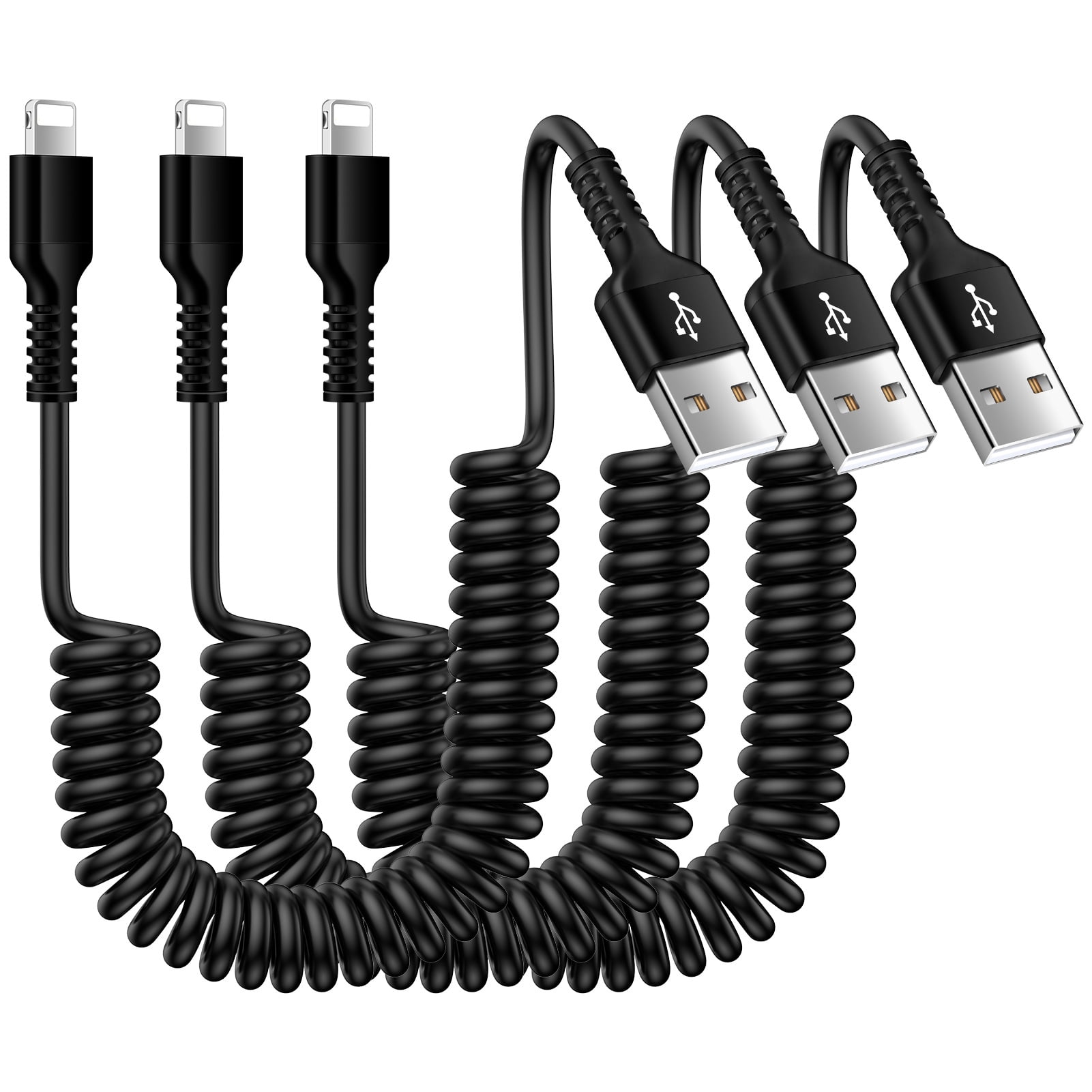 Compatible for iPhone Charger, 3 Pack 6ft Coiled USB A to Light-ning Cable Fast Charging Cable, Power Delivery Charging Cord Compatible with iPhone 14 13 12 11 X XS XR 8, iPad, AirPods Pro(Black)