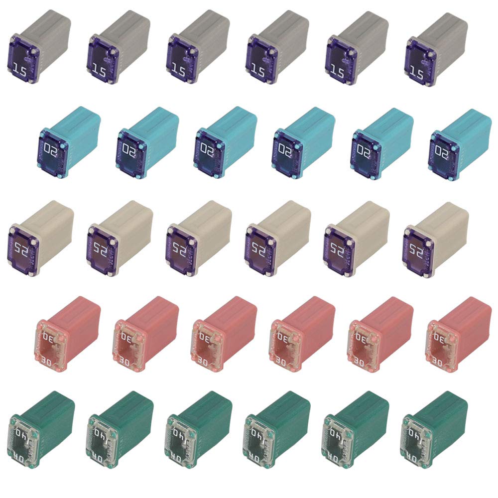 FiveEyes 30Pcs Mcase FMM Fuses Assortment 15 20 25 30 40 Amp Maxi Female Micro Cartridge Square Fuse