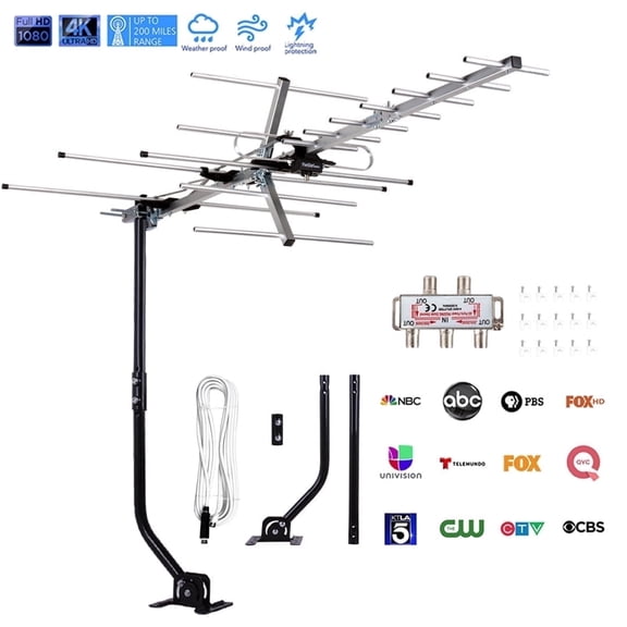 FiveStarAntenna FSA-5812-KIT-EXJ-GOODS Outdoor TV Antenna Kit with FSA 5812 Yagi Antenna, with 200 Miles Reception Range