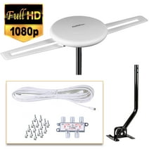FiveStar Indoor Outdoor Antenna with adapter 200 mile 4K 1080P UHF VHF with Installation Kit Support 4 TVs and Mounting Pole