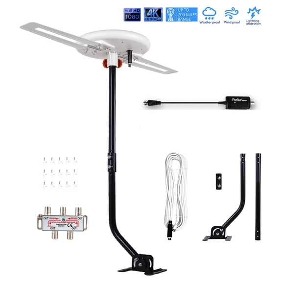 FiveStar Omni Antenna FSA 5818  All-Directional HDTV Receiver, 200+ Mile Range, 4K/1080p, Dual-Band (UHF/VHF) with 34" Extension Mount