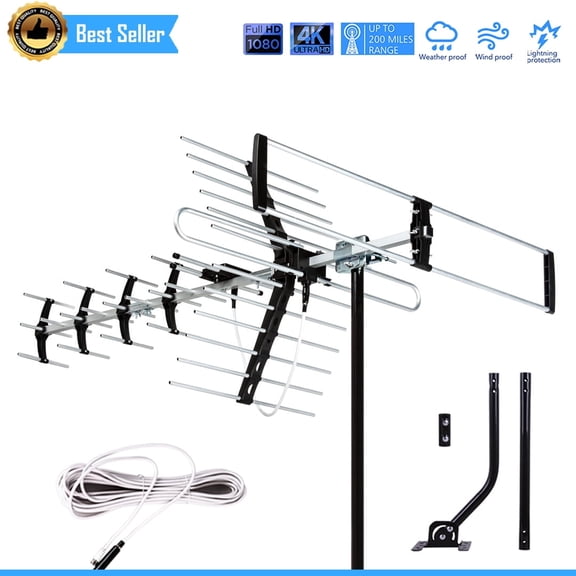 [FiveStar] Ultra HD Outdoor Antenna FSA-5816  200-Mile Range, Upgraded Smart Chip, 12-Element Multi-Tech, 34" Extension Pole, 4K/ATSC 3.0 Compatible