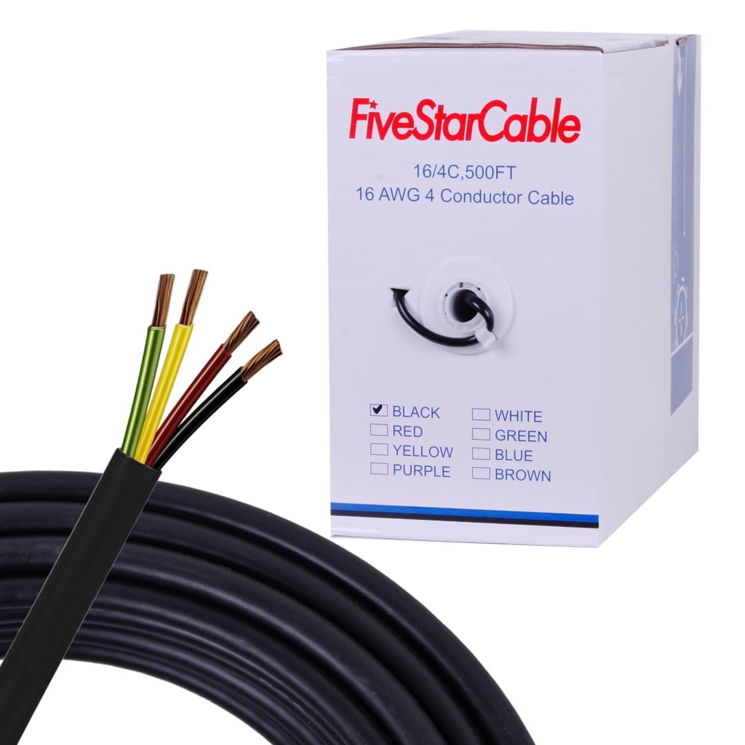 Fivestarcable 16 Awg 4-Conductor Audio Speaker Cable, 500 ft, Black, CL3 Rated for in-Wall Installation