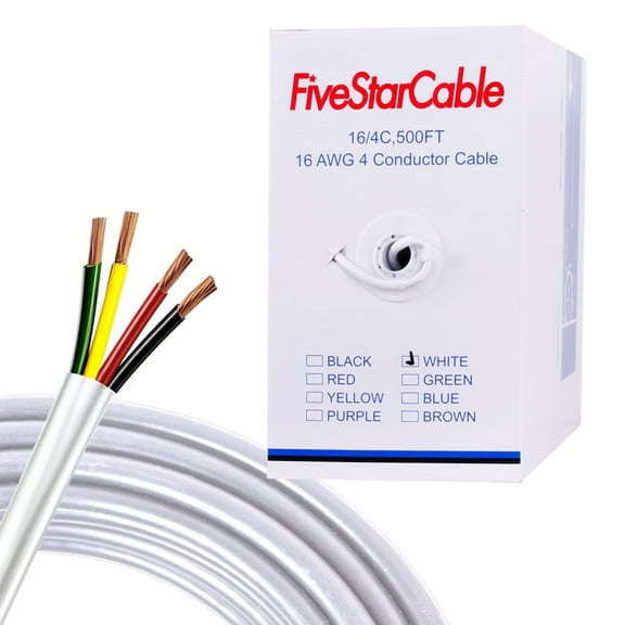 [FiveStarCable] 16-4 White Audio Cable 500ft – Premium 16 AWG Speaker Wire for In-Wall & Home Audio Installations