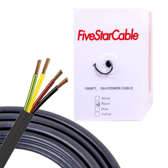 [FiveStarCable] 18/4 Low Voltage Cable 1000ft – Black, 18 AWG Stranded Wire for Security, Alarm, Audio, Control, Intercom & Speaker Systems