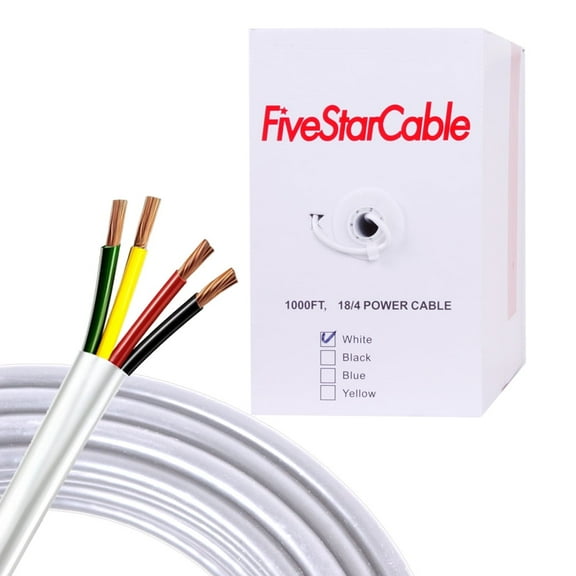 [FiveStarCable] 18/4 Low Voltage Cable 1000ft – White, 18 AWG Stranded Wire for Security, Alarm, Audio, and Intercom Wiring