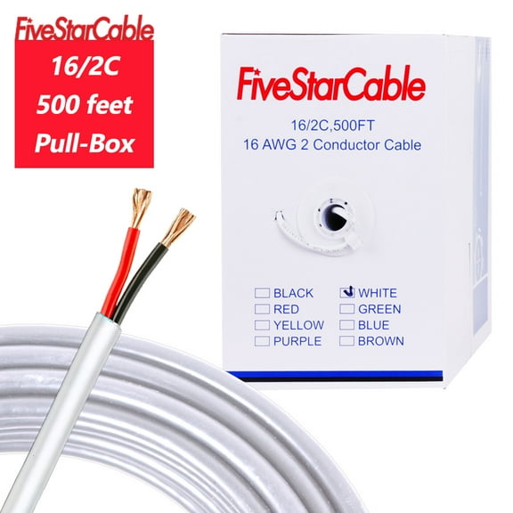 [FiveStarCable-HY] 500ft 16/2 Speaker Wire – White Audio Cable for In-Wall & Outdoor Installations