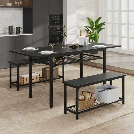 FiveWillowise MDF/Steel 3 Piece Dining Table Set, Black