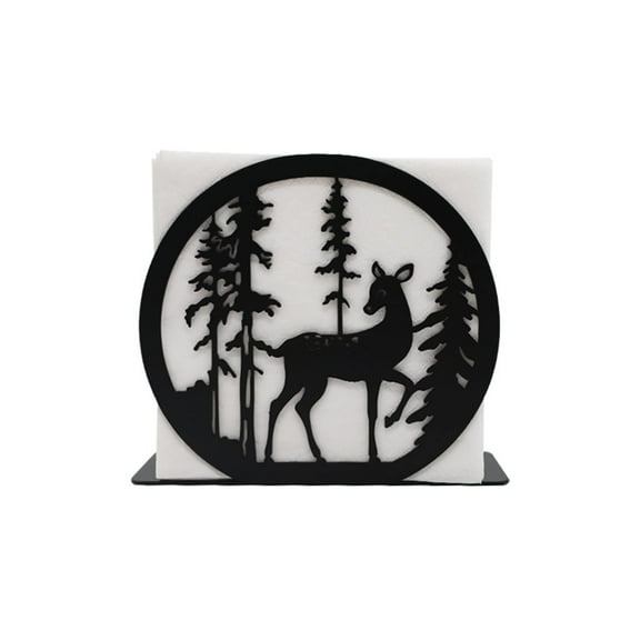 Fivean Rustic Black Iron Napkin Holder, Deer Tissue Dispenser, Metal Deer Table Decor, Country Forest Napkin Holder for Home Kitchen Restaurant Picnic Party Wedding