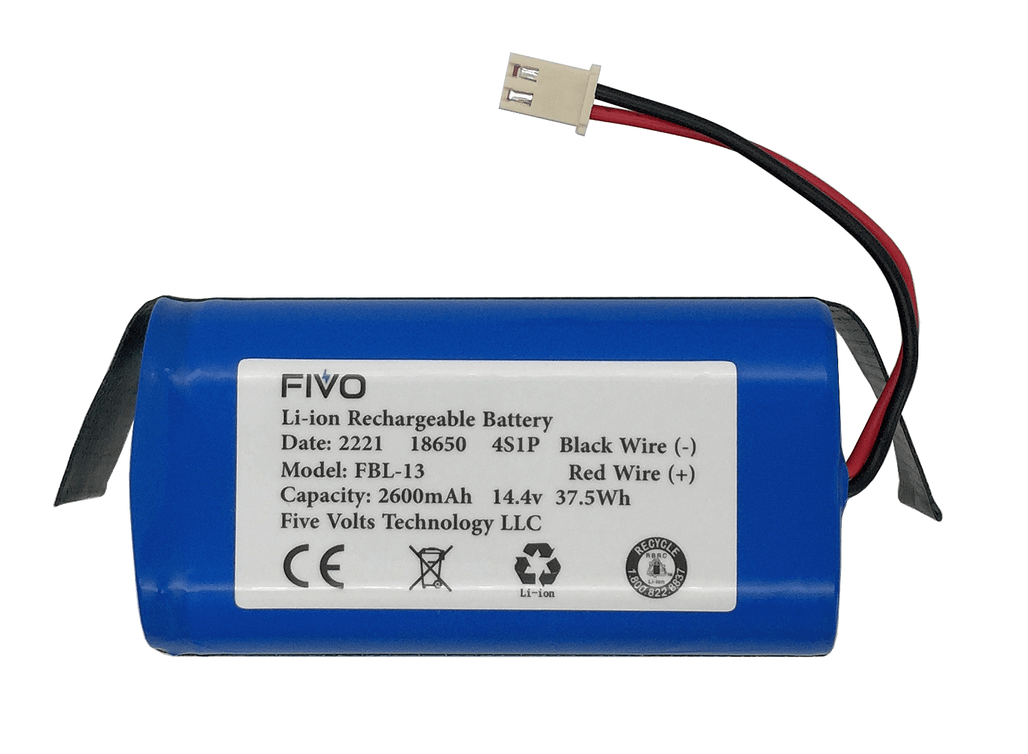 Fivo Battery Compatible with Shark R75 RV85 RV850 RV750-N RVBAT850 14.8V 2600mAh (2-Prongs Plug)