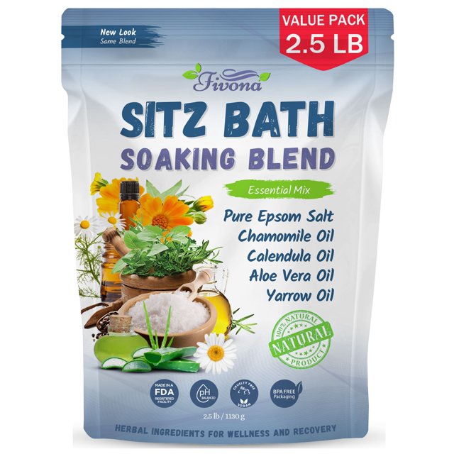 Fivona 40oz Hemorrhoids and Postpartum Care Sitz Bath Soak, Epsom Salt
