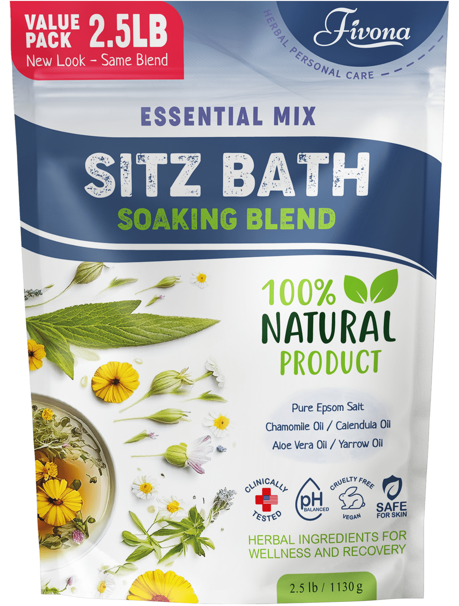 Fivona 40oz Hemorrhoids and Postpartum Care Sitz Bath Soak, Epsom Salt with All Natural Oils for Self Care Bartholin Cyst Treatment, Large Value Pack