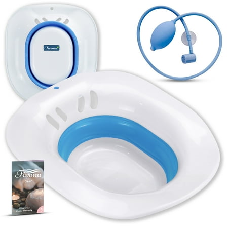 Fivona Expandable Sitz Bath Seat for Epsom Soak Over the Toilet Basin with Hand Flusher Blue