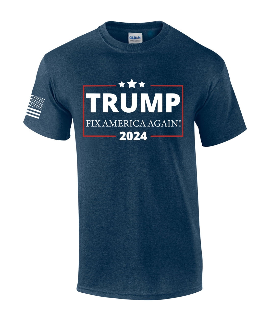 Fix America Again Trump 2024 American Flag Sleeve Patriotic Mens T-shirt  Short Sleeve Political Graphic Tee-Black-xl