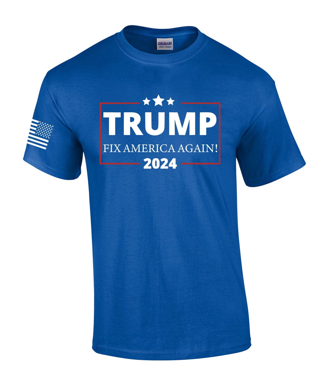 Fix America Again Trump 2024 American Flag Sleeve Patriotic Mens T