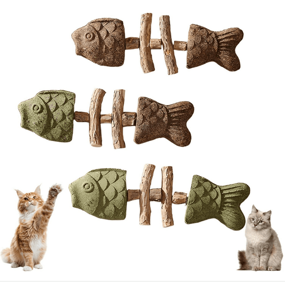 Fix Your Cat’s Dental Health, Catnip and Silvervine Chew, Polished Wooden Fishbone Stick, Convenient Accessory For Home Feline Daily Maintenance A-2pcs