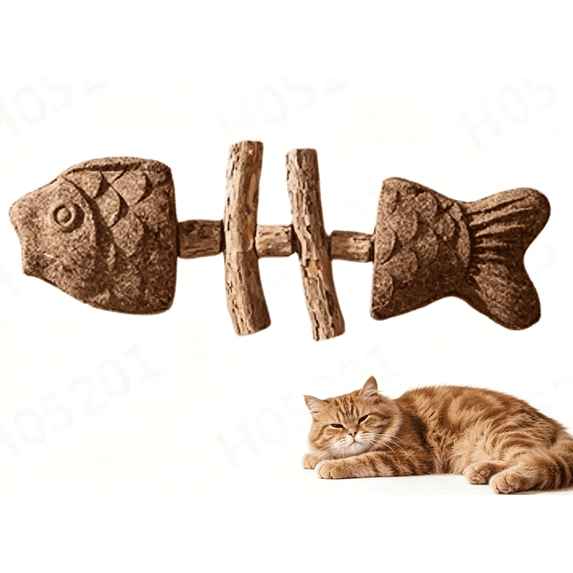 Fix Your Cat’s Dental Health, Natural Fishbone Catnip & Silvervine Chew Toy, Wooden Catnips Teeth Cleaning Stick, Interactive Kitten Chew Playthings, for Cats Teeth Cleaning (1pcs)