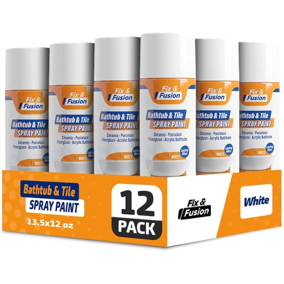 Fix & Fusion Bathtub & Tile Spray Paint, Multi-Surface Coating for Bathroom & Kitchen, High Adhesion, Water-Resistant, for Porcelain, Ceramic, Fiberglass, Countertops & More, White 13.5 oz (12 Pack)