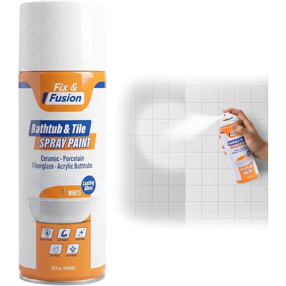 FIX & FUSION Bathtub and Tile Spray Paint White 13.5 oz, High Gloss Multi-Surface Coating for Bathroom Kitchen, High Adhesion Water-Resistant 1 Pack