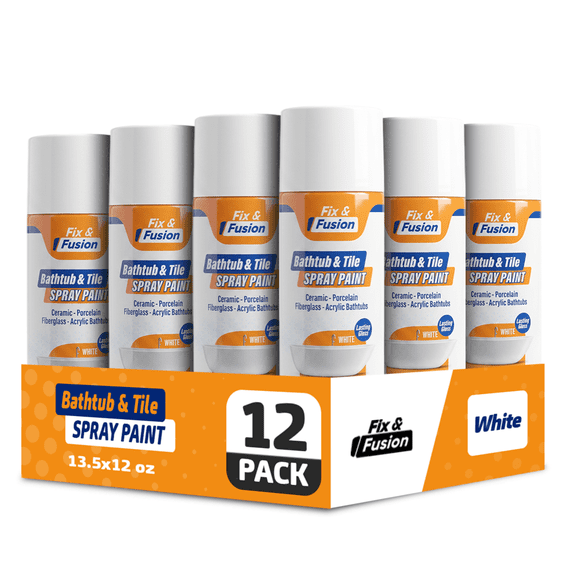 FIX & FUSION Bathtub and Tile Spray Paint White 13.5 oz, High Gloss Multi-Surface Coating, Water-Resistant, 12 Pack