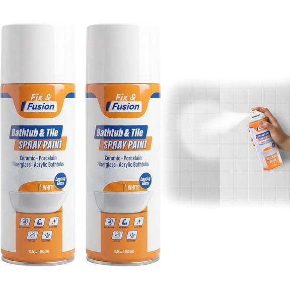 Fix & Fusion Bathtub & Tile Spray Paint, Multi-Surface Coating for Bathroom & Kitchen, High Adhesion, Water-Resistant, for Porcelain, Ceramic, Fiberglass, Countertops & More, White 13.5 oz (2 Pack)