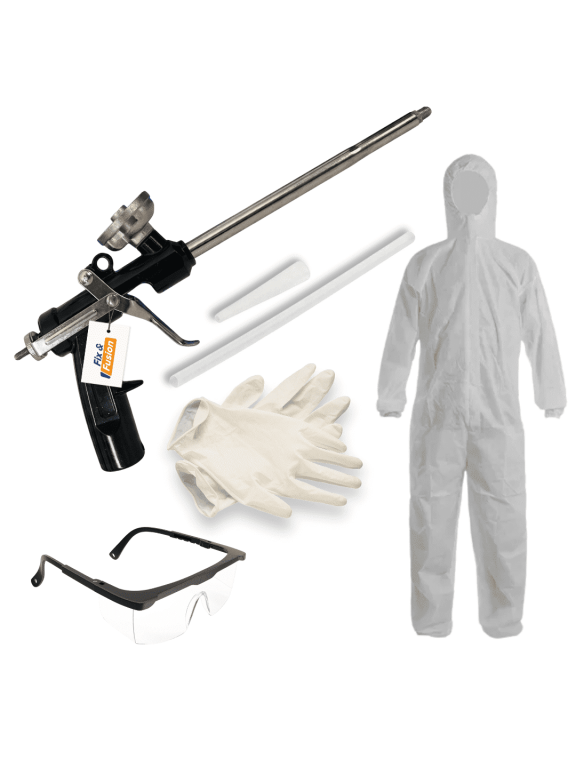 Closed Cell Spray Foam Gun and Equipments for Insulation | Includes Gun, Cleaner, Short and Long Nozzles, Gloves, Goggles, Body Suit