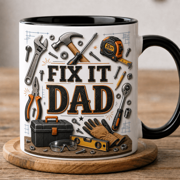 Fix It Dad 2D Flat Mug, Handy Dad Coffee Cup, General POD Gift for Father's Day