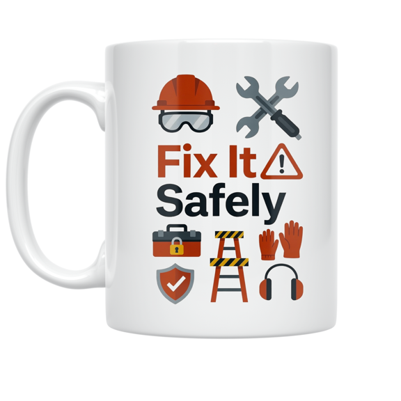 Fix It Safely Maintenance Safety Design - Industrial Worker - 11 oz Ceramic Coffee Mug