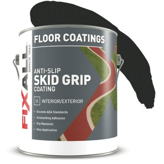 Skid Grip Anti-Slip Floor Coating, Slip-Resistant Pavement, Cement and Concrete Paint, Jet, 1 Gallon