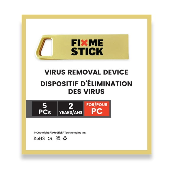 FixMeStick Gold Computer Virus Removal Stick for Windows PCs - Unlimited Use on Up to 5 Laptops or Desktops for 2 Years - Works with Your Antivirus