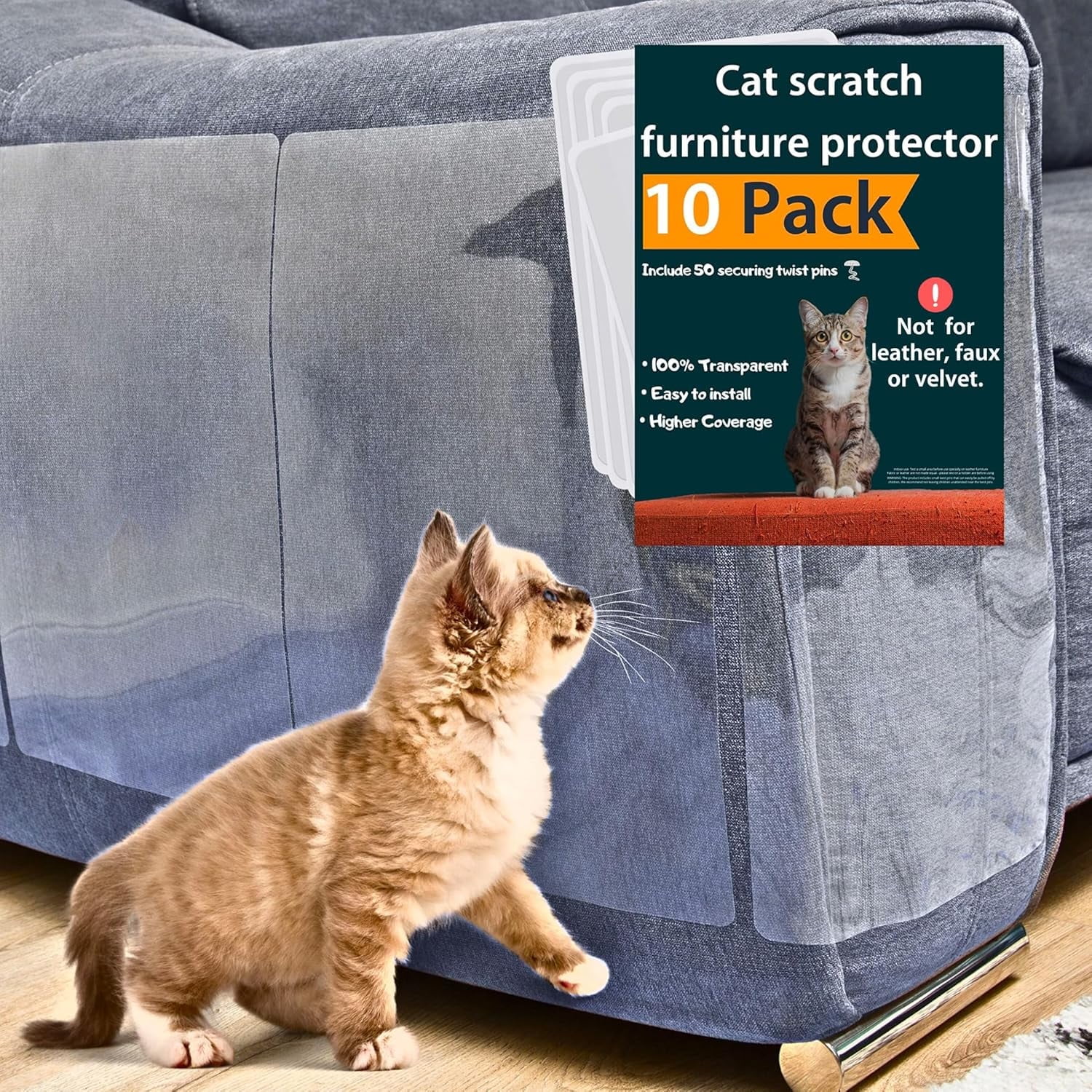 FixZilla Anti Cat Scratch Furniture Protector, 10-Pack Couch Protector ...