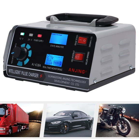 Fixartoo 12V/24V 400W Car Battery Charger,Automatic Smart Charger with Pulse Repair, for Lithium Lead-Acid Batteries,with Display & Dual Fans