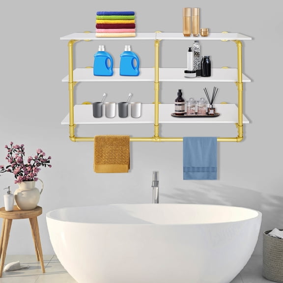 Fixartoo 3-Tier Wall Mounted Clothing Rack with Shelves,100 lbs Capacity Heavy Duty Industrial Pipe Garment Rack, for Entryway Laundry Room Bedroom