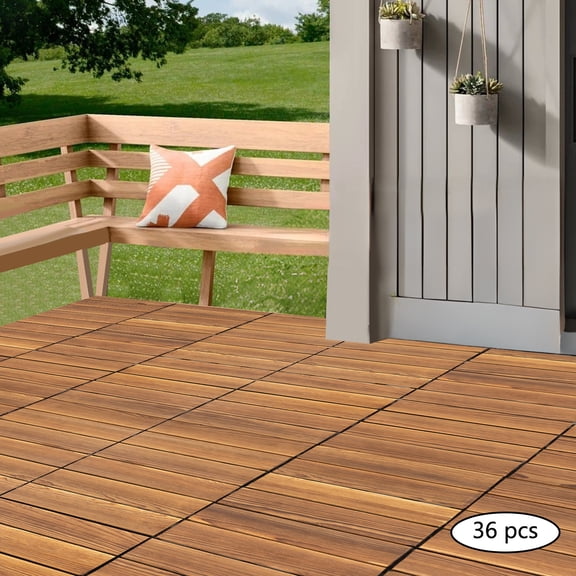 Fixartoo 36-Pack Interlocking Patio Deck Tiles,DIY Interlocking Patio Flooring with Carbonized Surface,Non-Slip, For Balcony Terrace Poolside Garden,Brown