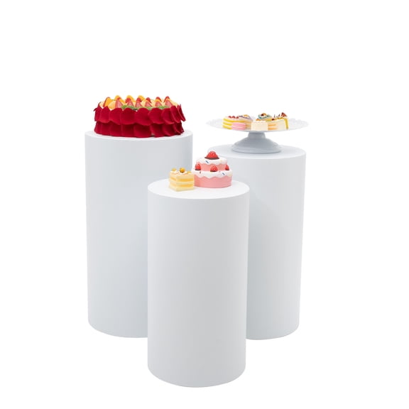 Fixartoo 3Pcs Cylindrical Display Stand Set, White Dessert Tower Display for Wedding Banquet Party, Holds 44-66 lbs for Cake Fruit Flower