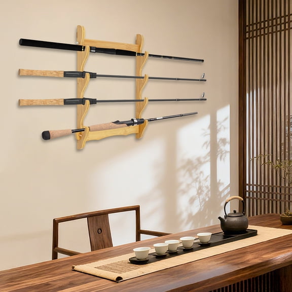 Fixartoo 4-Tier Wall Mount Sword Holder,Bamboo Sword & Fishing Rod Rack,Pre-Drilled Holes,for Homes, Craft Collectors, and Display Stores