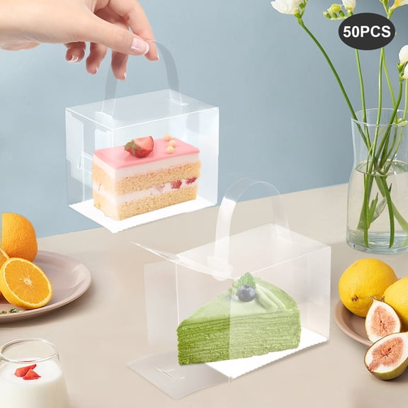 Fixartoo 50 Pcs Clear Cake Boxes with Handles,Square Dessert Containers,Eco-Friendly Bakery Packaging for Bakery Wedding Birthday Party