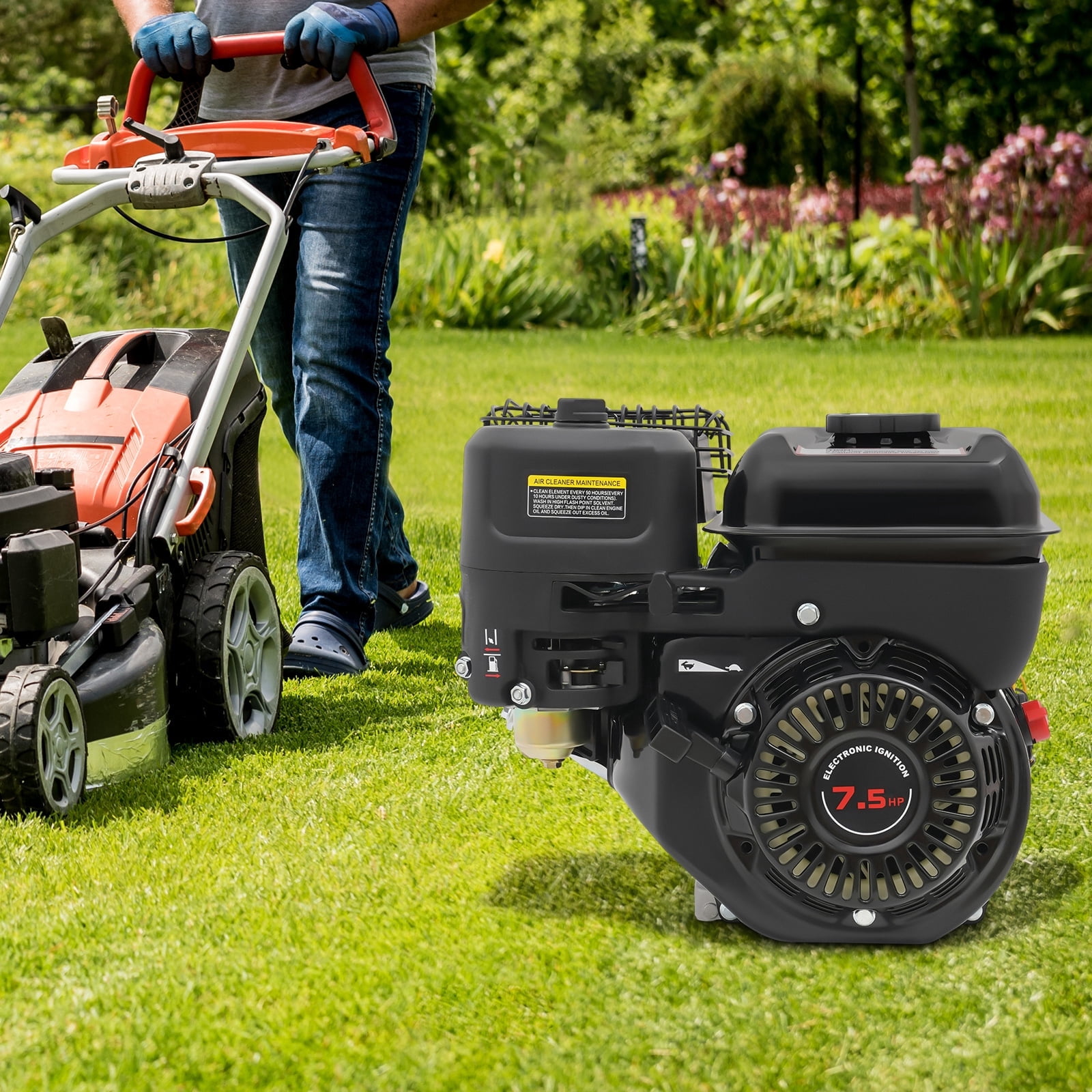 Fixartoo 7.5HP 4-Stroke Engine 212CC,600RPM Gasoline Motor,Single Cylinder w/Silencer & Pull Start,for Weed Wacker Agricultural Equipment Karting Water Pump