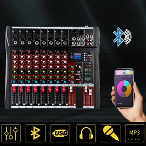 Fixartoo 8-Channel Bluetooth Audio Mixer,with Bluetooth, 3-Band EQ, +48V Phantom Power, LED Display, for Home KTV Recording Studio