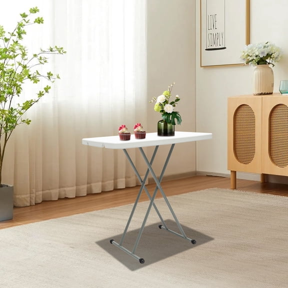 Fixartoo Adjustable Height Folding Table 110 lbs,Steel & HDPE,Lightweight For Picnic BBQ Backyard White 30.3"x19.7"