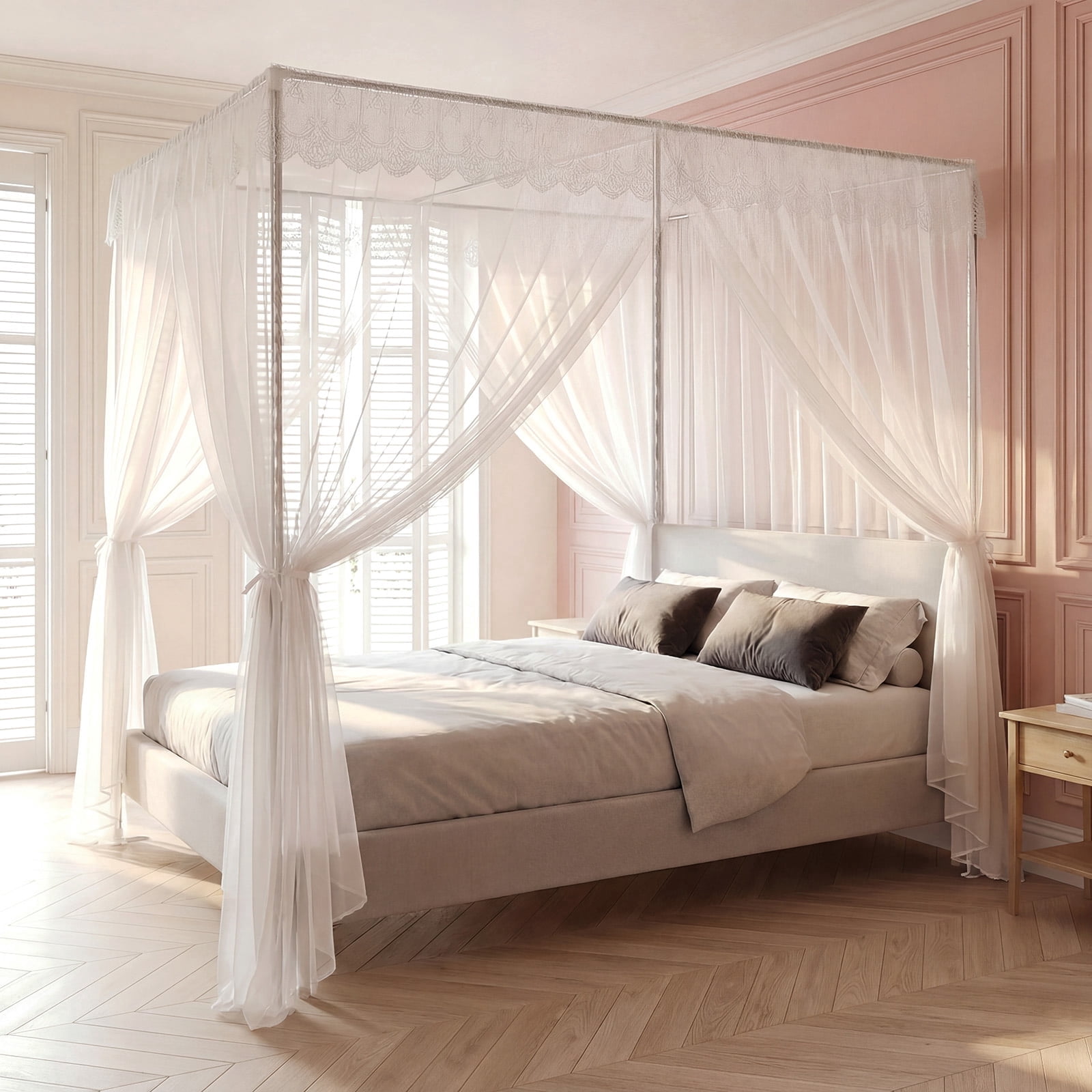 Fixartoo Canopy Bed Frame,Stainless Steel Mosquito Net Stand for Bed, 6.56x6.56x6.56ft,Fits Most Beds Up to Queen/King,Easy Install