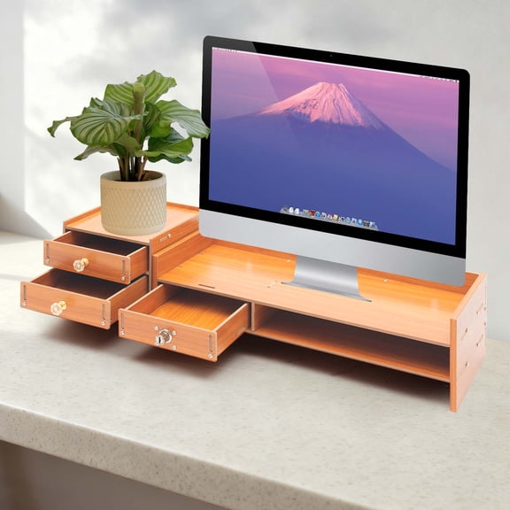 Fixartoo Computer Monitor Stand with Drawers,3-Drawer Desk Organizer with Lockable Drawer,Keyboard Storage, Phone Holder, for Home Office Desk