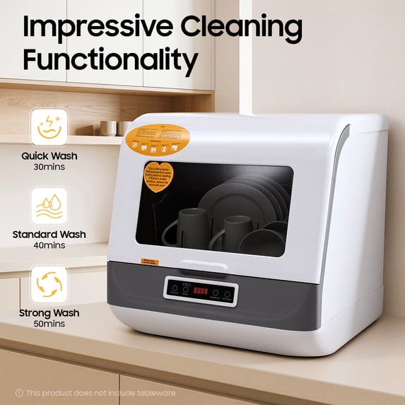 Fixartoo Countertop Dishwasher 4 Modes,Compact Portable Dishwasher with Fruit Wash,800W for RVs, Apartments, Dormitories,Home Kitchen