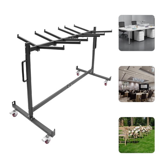 Fixartoo Folding Table Cart 42-Table Capacity,Steel Utility Cart with Adjustable Support Bars, 4 Swivel Casters,for Moving Stacking Tables in Church Hotel Banquet Hall