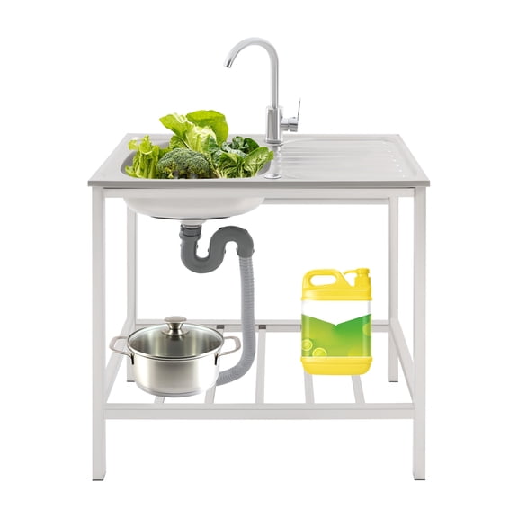 Fixartoo Free Standing Sink with 360 Swivel Faucet,Stainless Steel Utility Sink with Drainboard & Bottom Shelf,for Kitchen Laundry Garage
