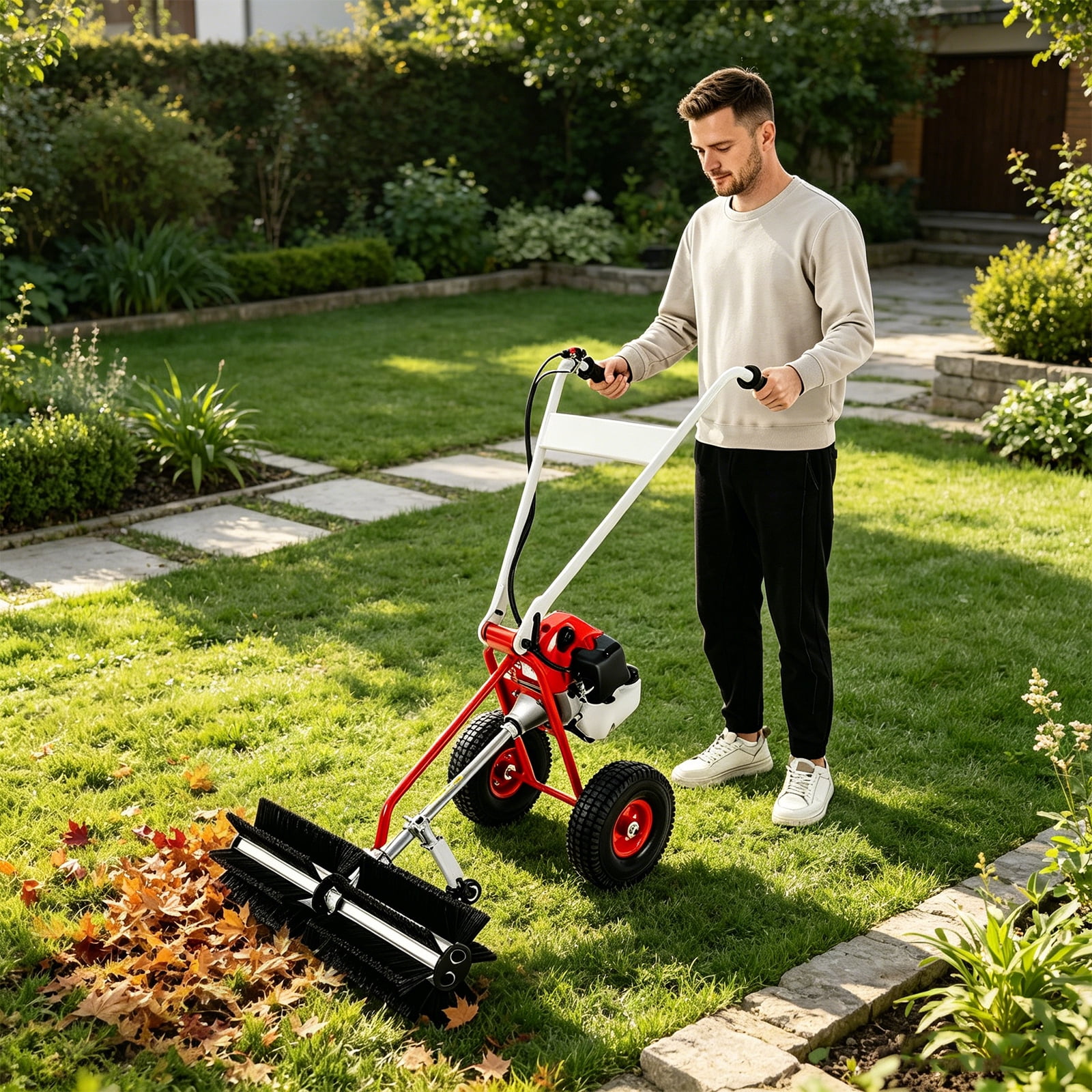 Fixartoo Gasoline Powered Lawn Sweeper,43cc 1.7HP,2-Cycle Engine Broom ...