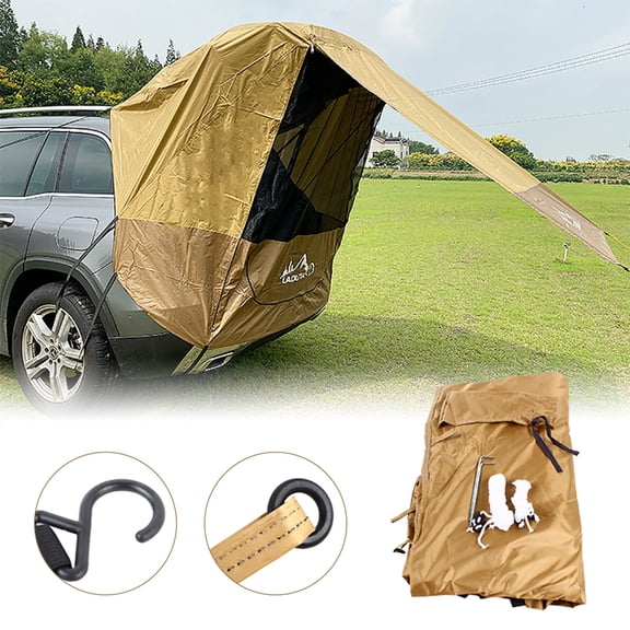 Fixartoo SUV Tailgate Tent Waterproof,PU3000 Waterproof UV Protection, Camping Rear Shelter with Mosquito Screen & Storage Bag,Lightweight 2.23 lbs for Outdoor Travel  Brown
