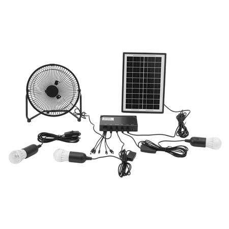 Fixartoo Solar Powered Fan & Light Kit,4000mAh Backup Power with 5 Cables,12V DC & USB Output,Portable Solar Kit for Camping Greenhouse Outdoor